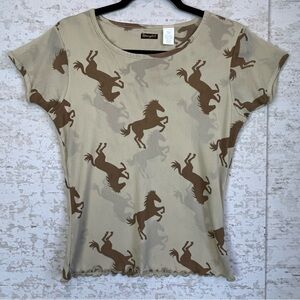 Vintage Wrangler Double Mesh Women's Horse Top Large 100% Nylon Stretchy Y2k 90s